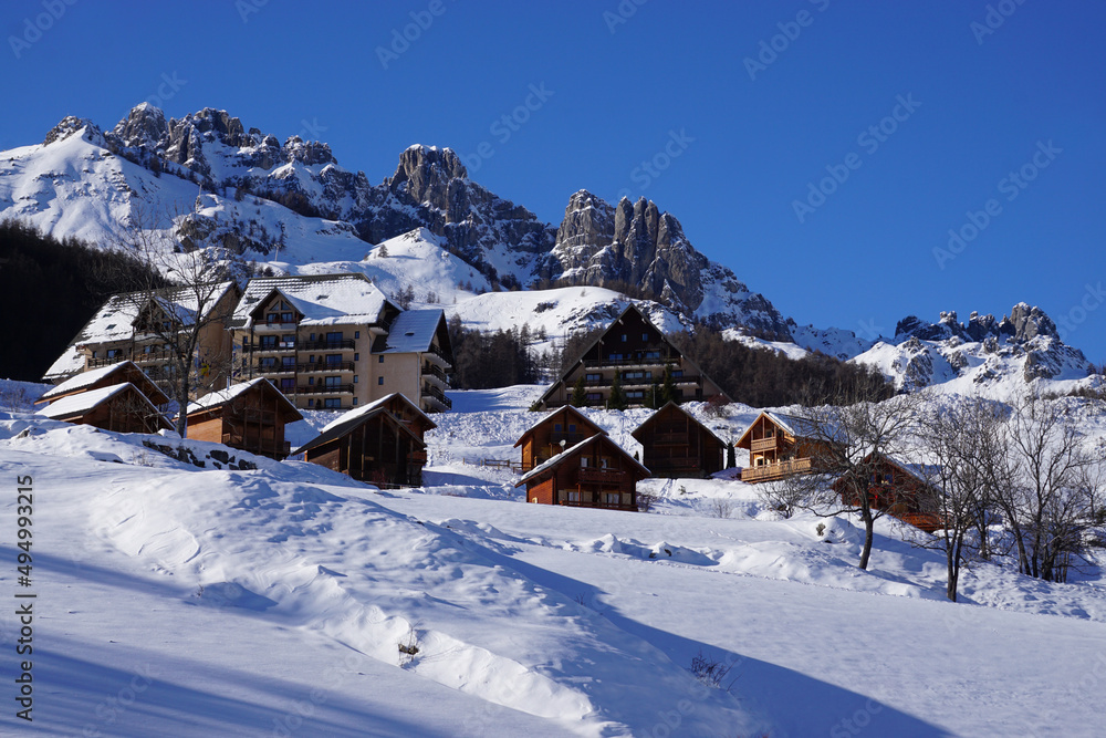 Réallon ski resort in the mountains of the southern Alps, France