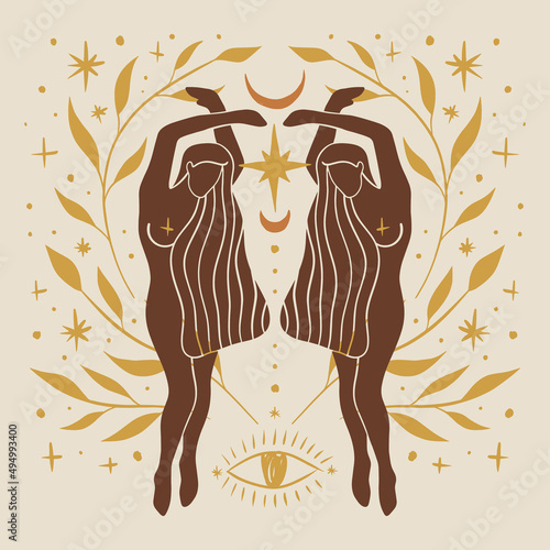 Yoga girl moonchild vector illustration sacred woman wellness art