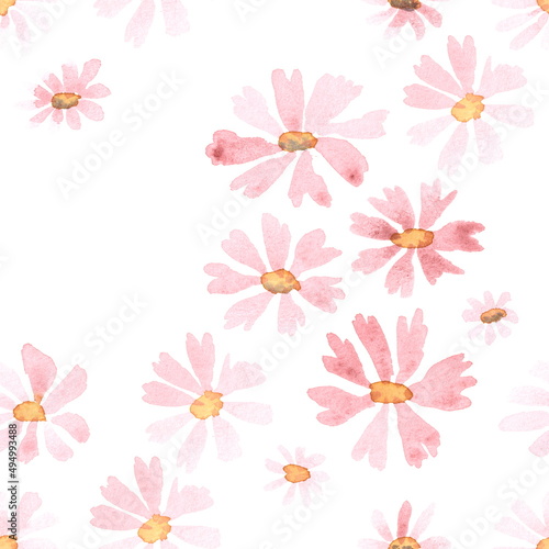 Seamless pattern with hand drawn watercolor flowers for textile and paper design.