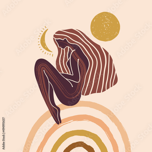 Yoga girl moonchild vector illustration sacred woman wellness art