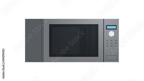 Microwave and kitchenware flat illustration.