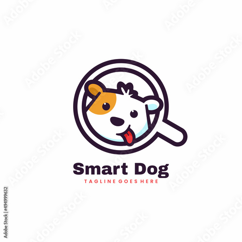 Vector Logo Illustration Smart Dog Mascot Cartoon Style.
