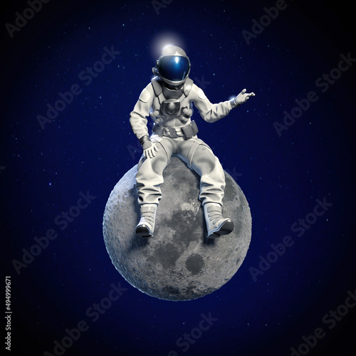 Tableau sur toile Astronaut sitting on the moon . 3D illustration