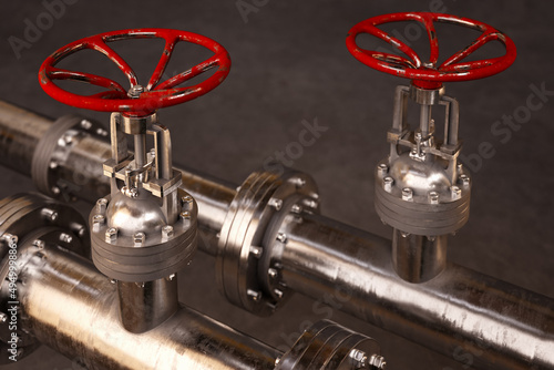 Oil and gas pipeline valves.
Gas supplies to Europe concept 3D rendering.