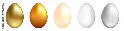 Set of Easter eggs in gold, pink and silver colors on an isolated background. Vector EPS 10