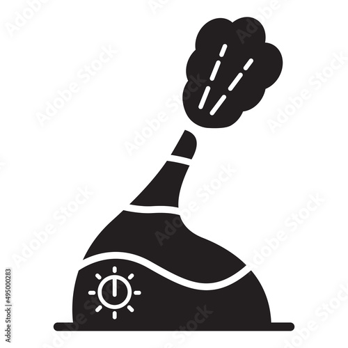Black silhouette humidifier with steam jet icon.Isolated on white background.Vector flat illustration.