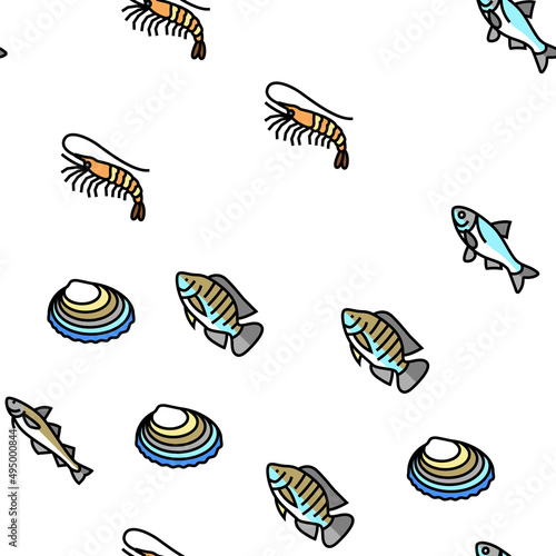 Commercial Fishing Aquaculture Vector Seamless Pattern Thin Line Illustration