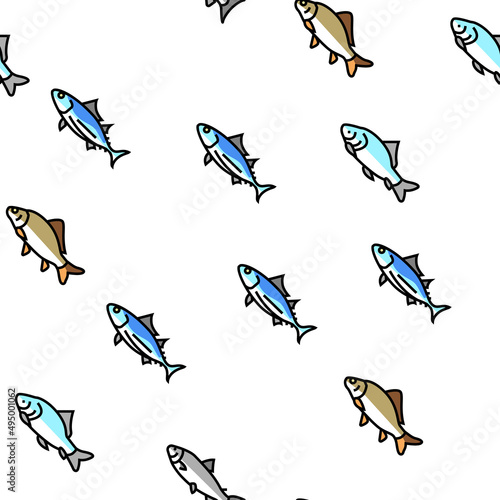 Commercial Fishing Aquaculture Vector Seamless Pattern Thin Line Illustration