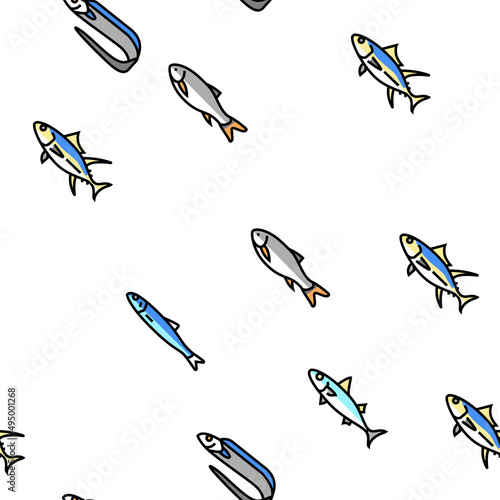Commercial Fishing Aquaculture Vector Seamless Pattern Thin Line Illustration