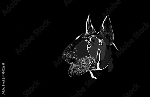 Abstract bull terrier head for 3d game. 3D rendering, Pets fair theme logo design. photo