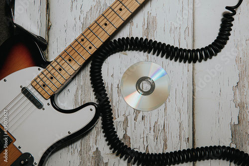 mock up - cd - gitara - kabel - retro - vintage - background - music photo