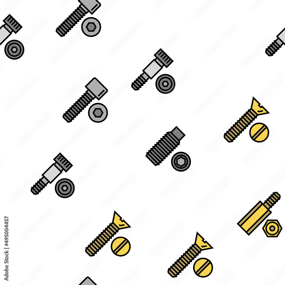 Screw And Bolt Building Accessory Vector Seamless Pattern Thin Line Illustration