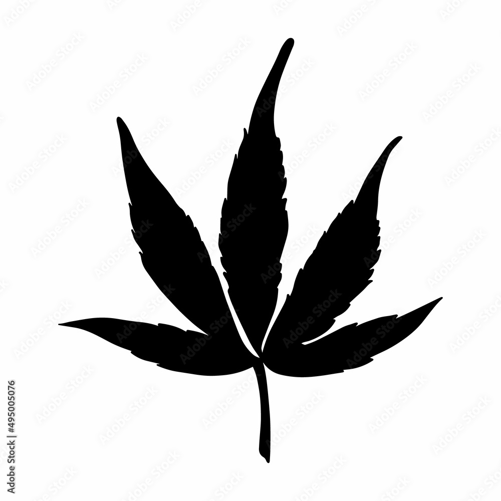 Fototapeta premium Black cannabis leaf isolated on a white background. Silhouette of cannabis. Vector illustration.