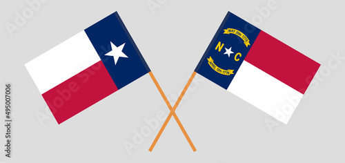 Crossed flags of the State of Texas and The State of North Carolina. Official colors. Correct proportion