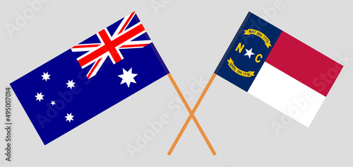 Crossed flags of Australia and The State of North Carolina. Official colors. Correct proportion