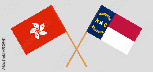 Crossed flags of Hong Kong and The State of North Carolina. Official colors. Correct proportion