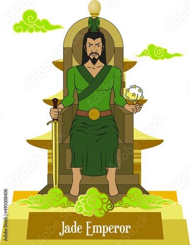  Illustration vector isolated of chinese gods, chinese mythology, jade emperor, sky god 