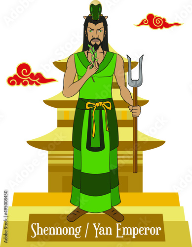  Illustration vector isolated of chinese gods, chinese mythology, Shennong, Yan Emperor, Divine Farmer