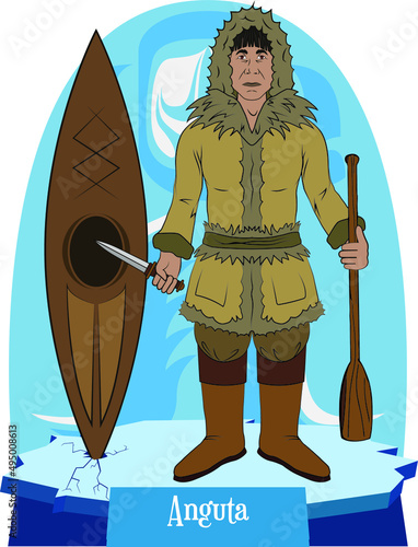 Illustration vector isolated of inuit god, Eskimo mythology, Anguta , main god creator, supreme god among the Inuit people.