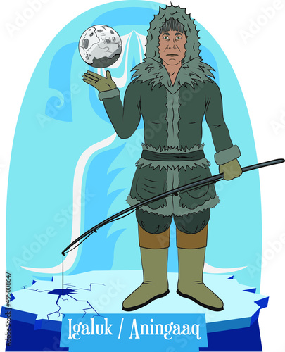 Illustration vector isolated of inuit god, Eskimo mythology, Igaluk, Moon god