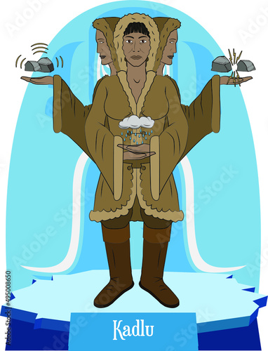 Illustration vector isolated of inuit god, Eskimo mythology, Kadlu is the trinity of weather, lightning, thunder and rain goddesses