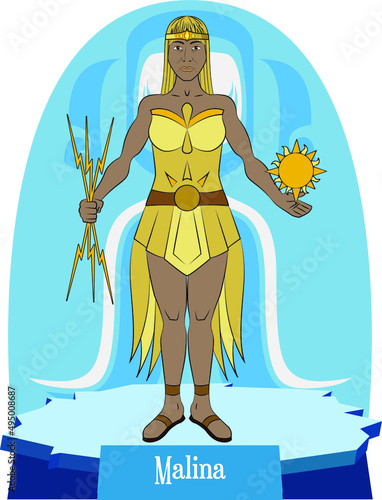 Illustration vector isolated of inuit god, Eskimo mythology, Malina, sun goddess