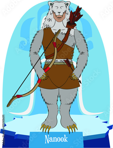 Illustration vector isolated of inuit god, Eskimo mythology, Nanook, hunt god, bear master
