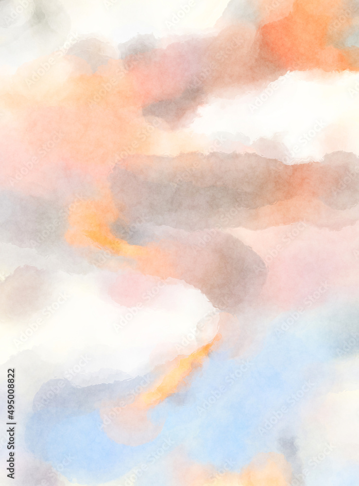 Modern brush strokes painting. Soft color painted illustration of soothing composition for poster, wall art, banner, card, book cover or packaging. Watercolor abstract painting with pastel colors.