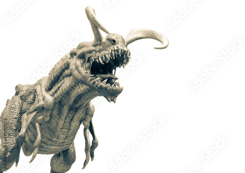 alien dinosaur in a white background with copy space © DM7
