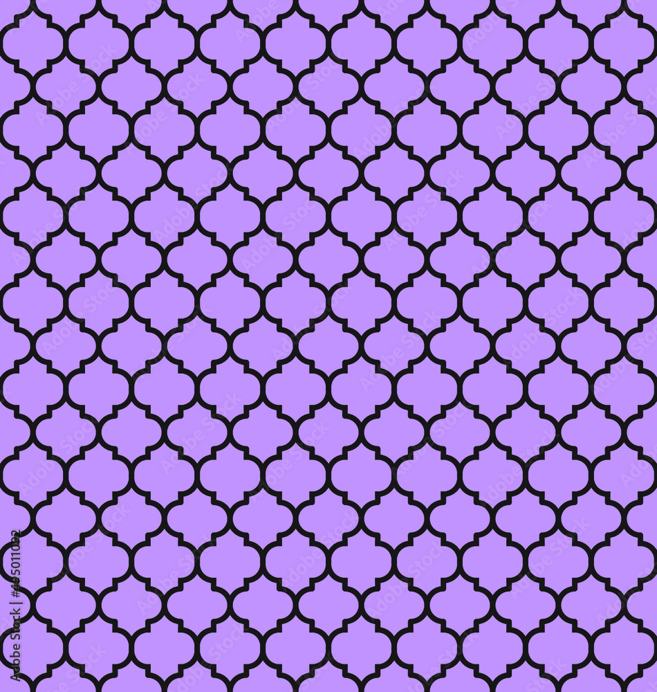 Fototapeta premium Purple Moroccan pattern with black edge. Black border on violet background.