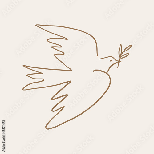 Dove of peace pigeon bird boho handdrawn style vector illustration art