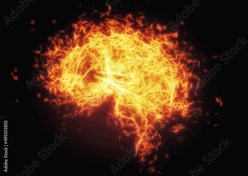 燃え上がる抽象的な脳のイラスト © k_yu