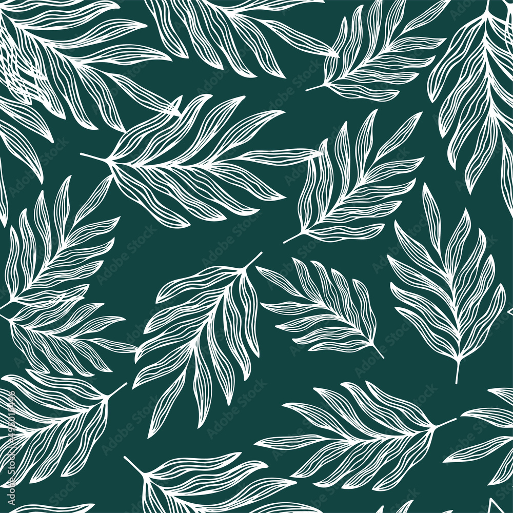 Fototapeta Leaves line art seamless pattern. Floral pattern. Botanical background vector Illustration.