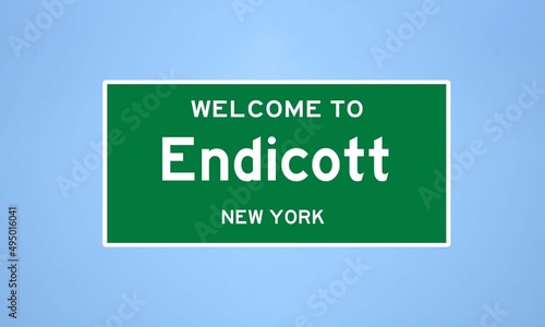 Endicott, New York city limit sign. Town sign from the USA.