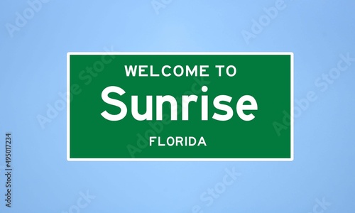 Sunrise, Florida city limit sign. Town sign from the USA. photo