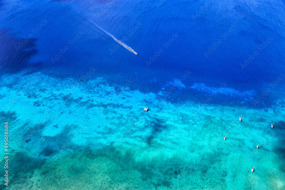 Aerial view of sea landscape near Port Louis, Grande-Terre, Guadeloupe, Lesser Antilles, Caribbean.