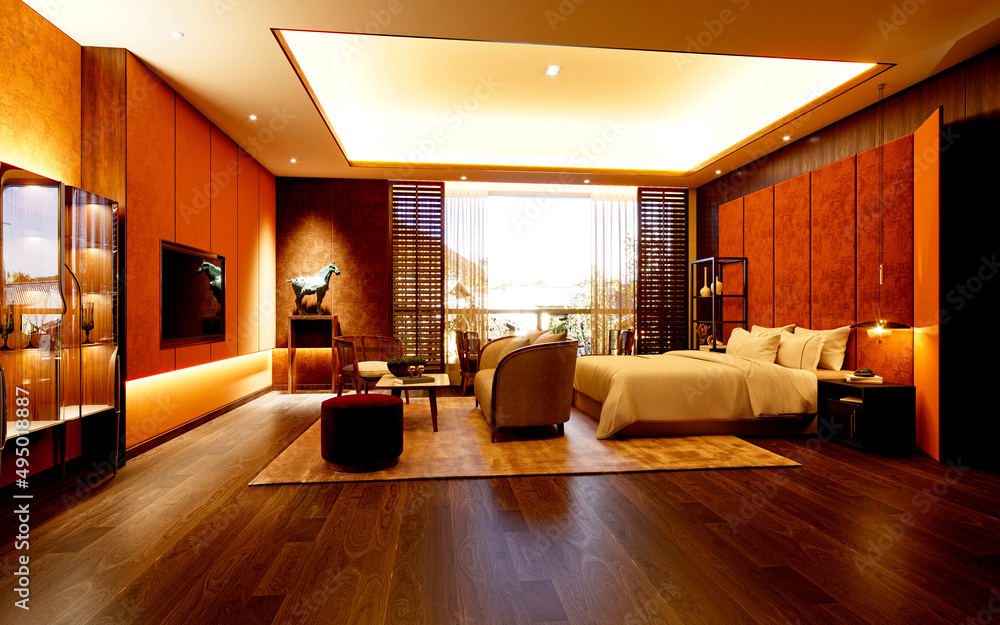 3d render of luxury hotel room, bedroom 3d render of luxury hotel room, bedroom