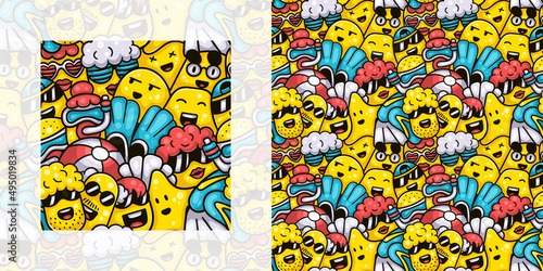 Cute monsters at the summer beach seamless doodle pattern | Pattern swatch included