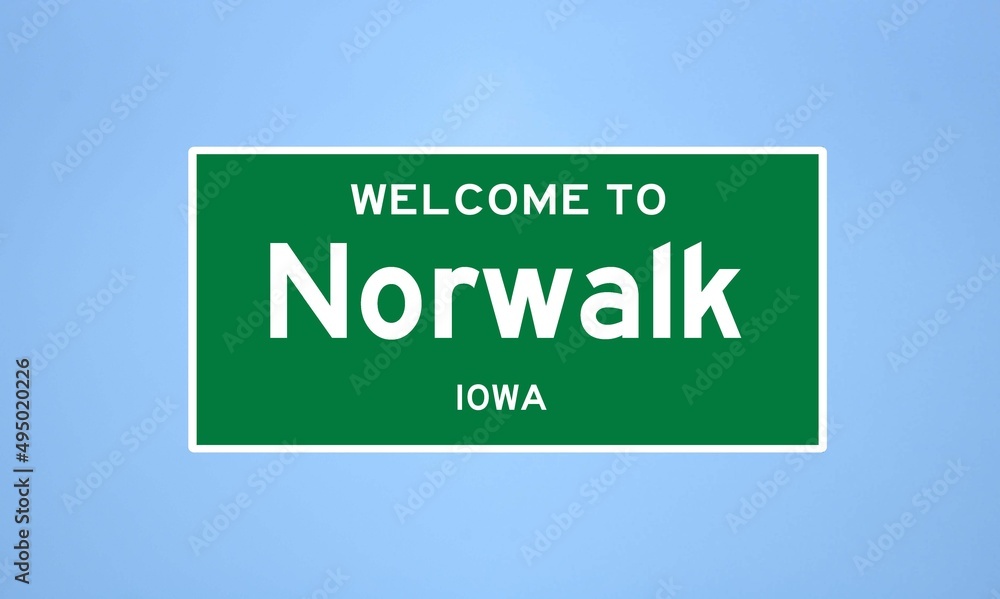 Norwalk, Iowa city limit sign. Town sign from the USA. Norwalk, Iowa city limit sign. Town sign from the USA.