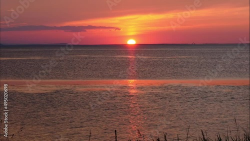 Beautiful sunset view of Lake Saroma. (Time lapse, copy space)  photo