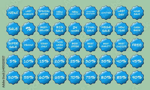Sale Labels Tags Stickers Shop eShop Web Store Icons Offer Badge Banners Retail Deals Promotion Price Discount Cartoony Comic Vector Set Collection Red All Percentage Promo Deal Funny Sketchy Retro