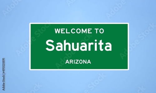 Sahuarita, Arizona city limit sign. Town sign from the USA.