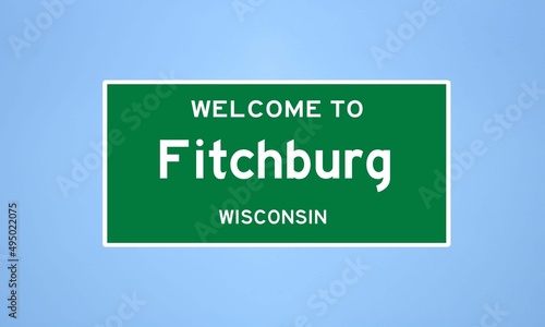 Fitchburg, Wisconsin city limit sign. Town sign from the USA. photo