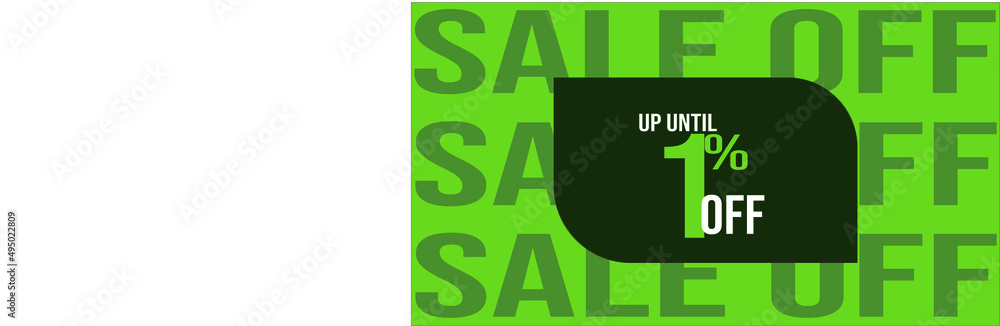 Fototapeta premium Settlement up to fifty percent off. Green banner with 1% off