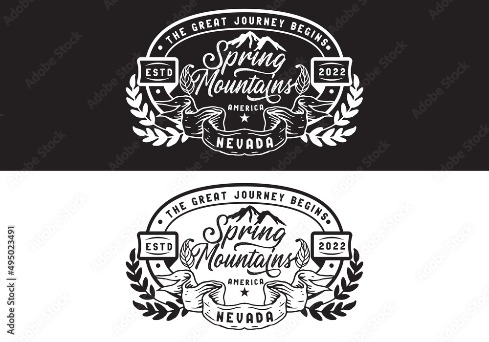 Fototapeta premium Typography Logo Spring Mountains Vector Illustration Template Good for Any Industry