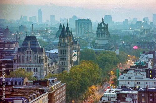 Photography View of Natural History museum and Victoria and Albert museum in London at dusk