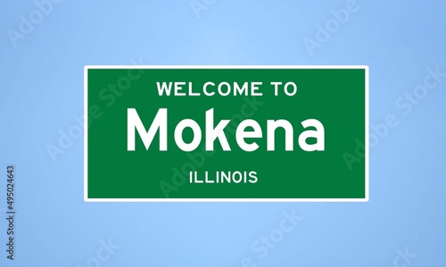 Mokena, Illinois city limit sign. Town sign from the USA. photo