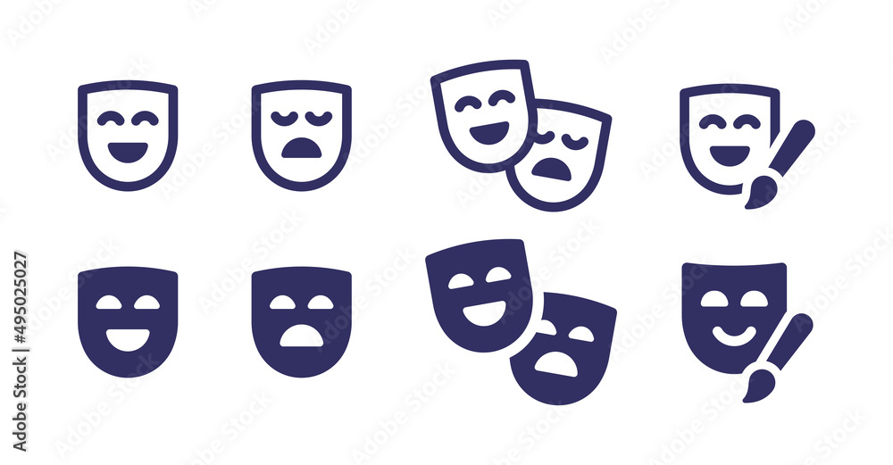 Theater mask icon collection. Masquerade symbol vector illustration. - obrazy, fototapety, plakaty 