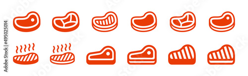 Red steak icon collection. Beef meat symbol vector illustration. photo