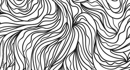 Chaos waved wallpaper. Chaotic pattern. Tangled texture with lines. Background with stripes and waves. Print for banners, posters, flyers and textiles. Black and white illustration for design
